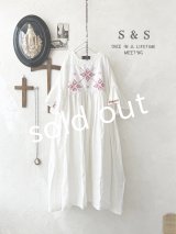 shizuka's【5】アンティークレースちょうちょ袖ワンピース・白C