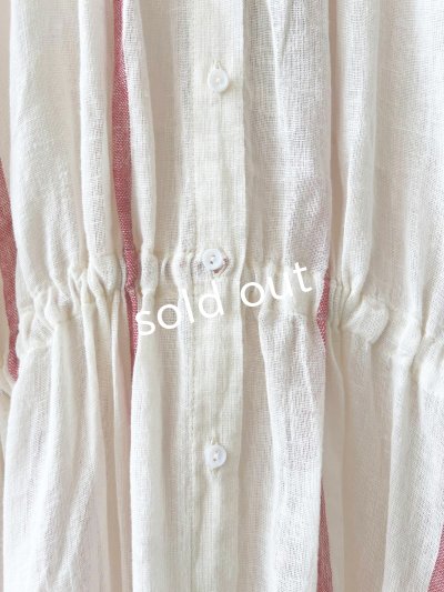 画像4: SO／ガーゼギャザーワンピース・レッドストライプ