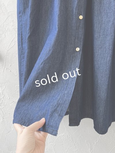 画像6: sorte cuff／インディゴノースリーブギャザーワンピース