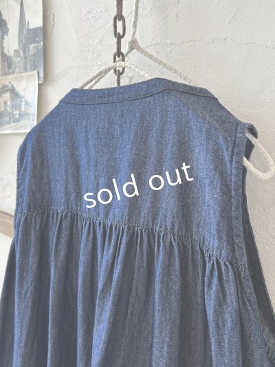 画像9: sorte cuff／インディゴノースリーブギャザーワンピース