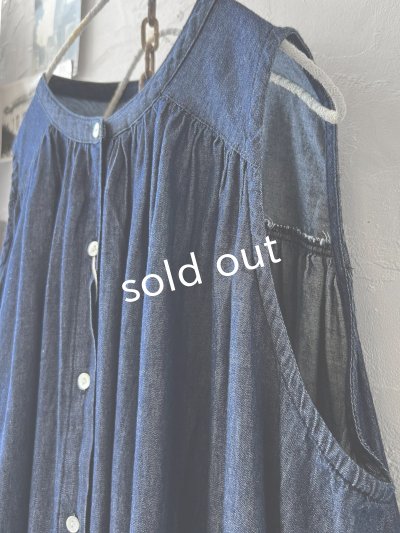 画像4: sorte cuff／インディゴノースリーブギャザーワンピース