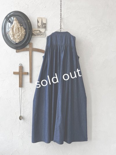 画像8: sorte cuff／インディゴノースリーブギャザーワンピース
