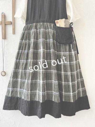 画像3: MARCHE' DE SOEUR／バッククロスワンピース・黒×グリーンチェック