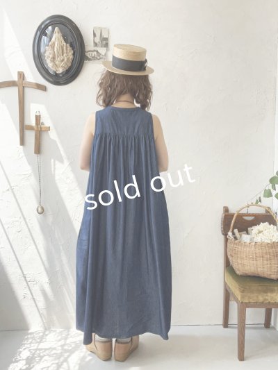 画像11: sorte cuff／インディゴノースリーブギャザーワンピース