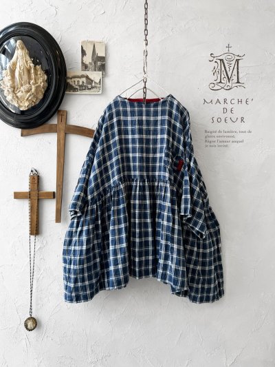 画像1: MARCHE' DE SOEUR／ギャザープルオーバー・ブルーグリーンチェック