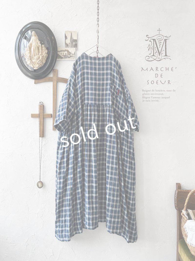 画像1: MARCHE' DE SOEUR／ギャザーワンピース・ブルーグリーンチェック (1)