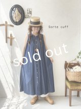 sorte cuff／インディゴノースリーブギャザーワンピース