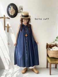 sorte cuff／インディゴノースリーブギャザーワンピース