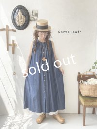 sorte cuff／インディゴノースリーブギャザーワンピース