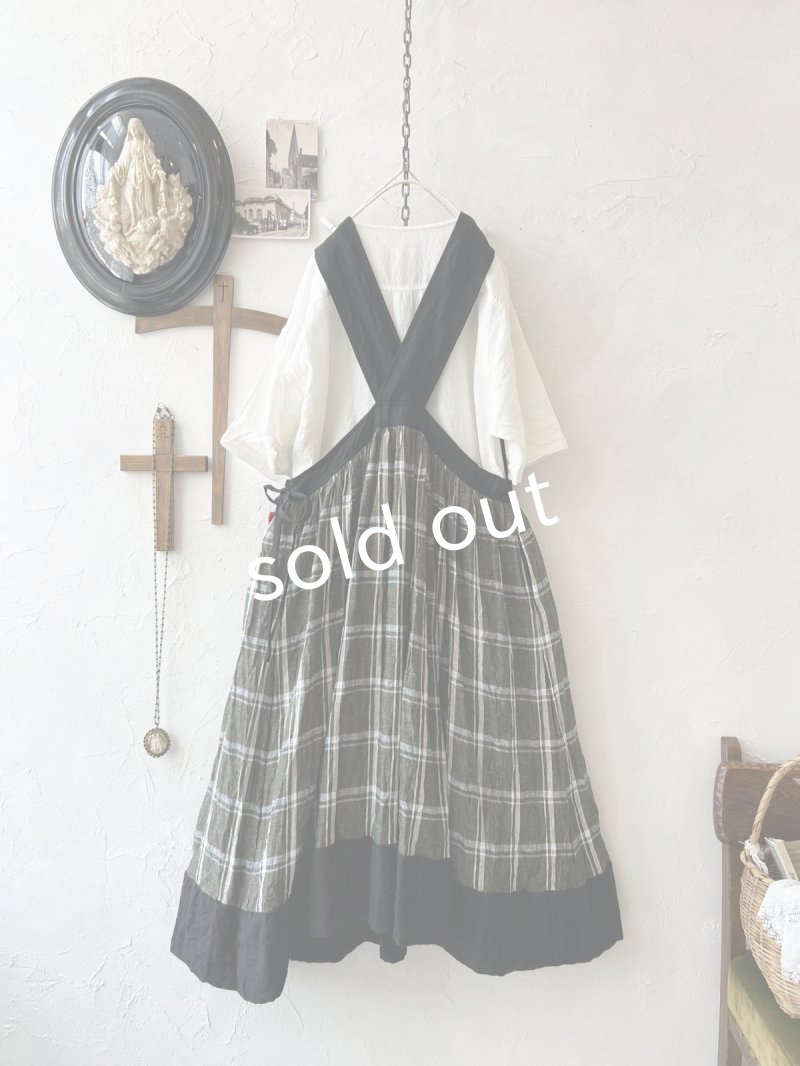 画像8: MARCHE' DE SOEUR／バッククロスワンピース・黒×グリーンチェック (8)
