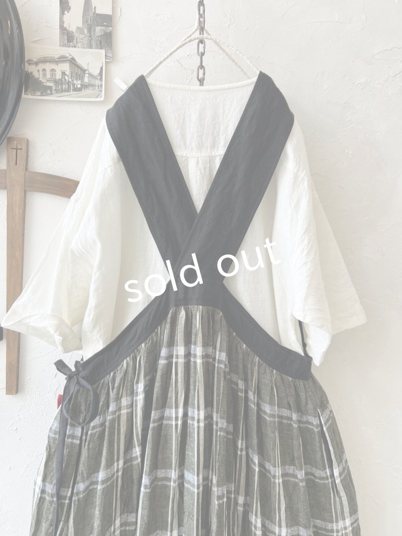 画像9: MARCHE' DE SOEUR／バッククロスワンピース・黒×グリーンチェック (9)