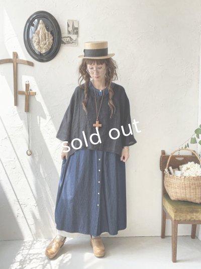 画像12: sorte cuff／インディゴノースリーブギャザーワンピース