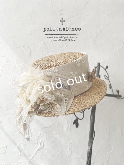 画像1: pollenbienco／アンティークレースの帽子・B