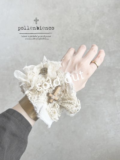 画像1: pollenbienco／アンティークレースのクッションブレスレット・くすみピンク