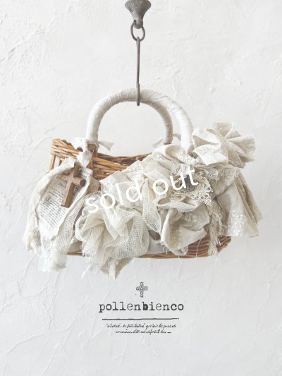 画像1: pollenbienco／アンティークレースと十字架のバスケット・E