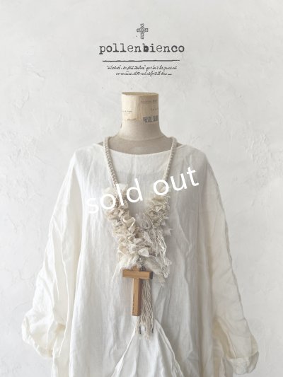 画像1: pollenbienco／アンティークレースと十字架のネックレス・C
