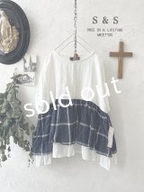 shizuka's/フレンチ袖レイヤードブラウス・ネイビーチェック