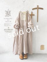 pollenbienco/アンティークレースのギャザーワンピース・ピンクベージュA