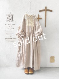 pollenbienco/アンティークレースのギャザーワンピース・ピンクベージュD