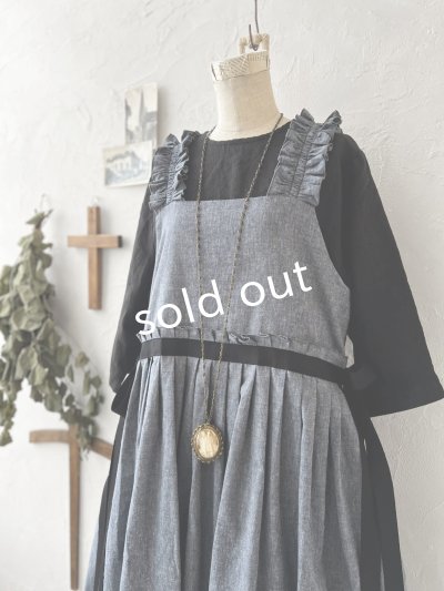 画像9: kosatofuku／フリルショルダーとプリーツリボンのワンピース・デニム