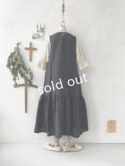 画像14: kosatofuku／フリルケープ付のリネンローギャザーワンピース・黒