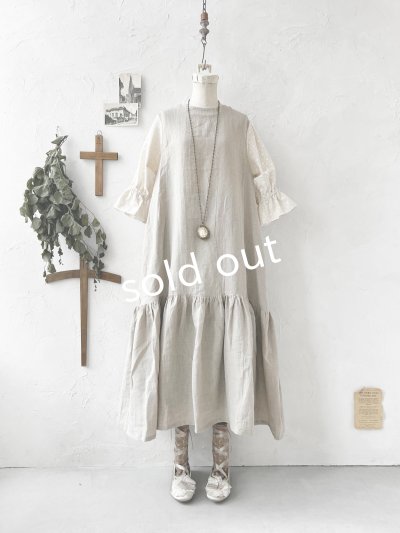 画像3: kosatofuku／フリルケープ付のリネンローギャザーワンピース・生成り