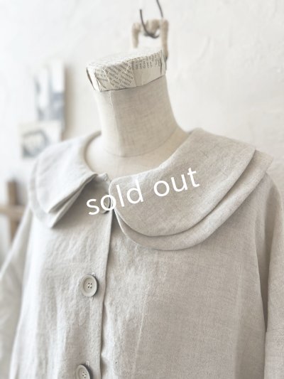 画像3: kosatofuku／二枚衿のリネンギャザーワンピース・生成り