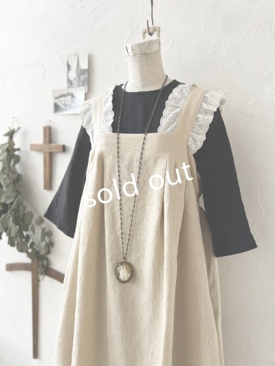 画像2: kosatofuku／レースフリルショルダーのサロペットワンピース・生成り