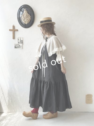 画像15: kosatofuku／フリルケープ付のリネンローギャザーワンピース・生成り