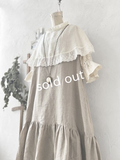 画像8: kosatofuku／フリルケープ付のリネンローギャザーワンピース・生成り