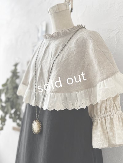 画像5: kosatofuku／フリルケープ付のリネンローギャザーワンピース・黒