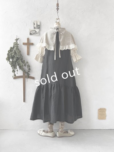 画像3: kosatofuku／フリルケープ付のリネンローギャザーワンピース・黒