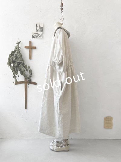 画像11: kosatofuku／二枚衿のリネンギャザーワンピース・黒