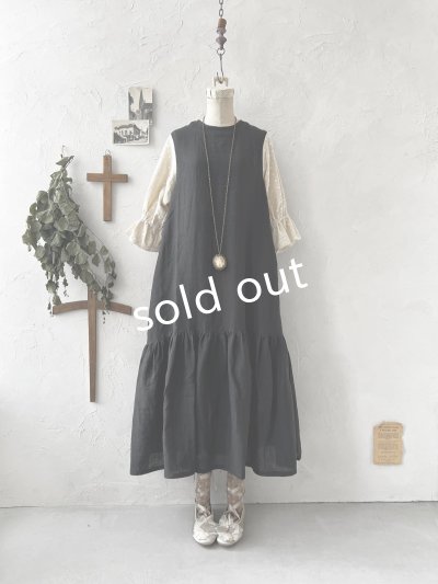 画像4: kosatofuku／フリルケープ付のリネンローギャザーワンピース・黒
