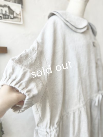 画像5: kosatofuku／二枚衿のリネンギャザーワンピース・生成り
