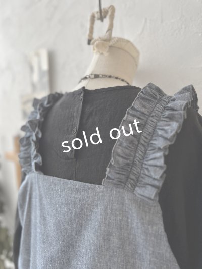 画像12: kosatofuku／フリルショルダーとプリーツリボンのワンピース・デニム