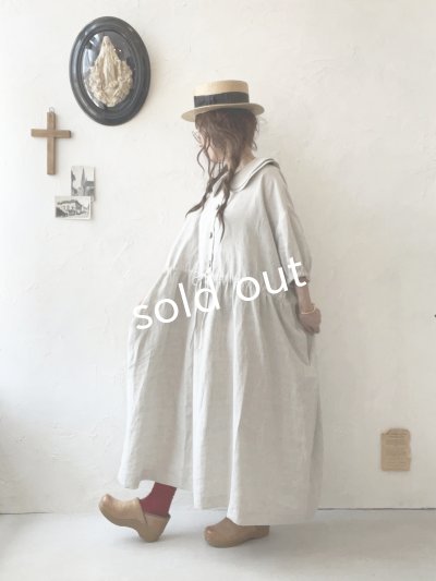 画像15: kosatofuku／二枚衿のリネンギャザーワンピース・生成り