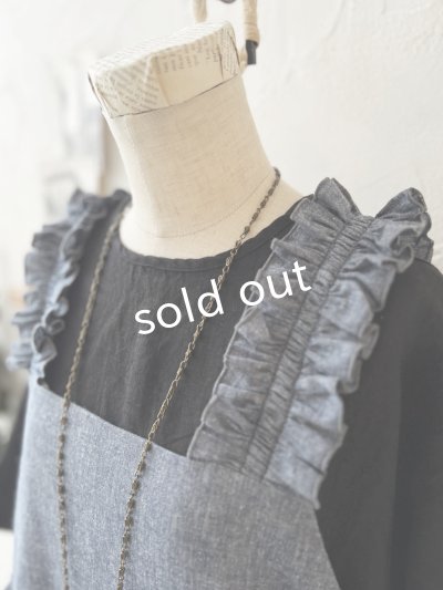 画像4: kosatofuku／フリルショルダーとプリーツリボンのワンピース・デニム