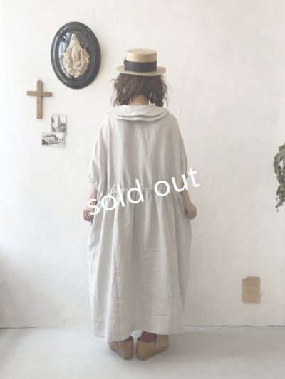 画像16: kosatofuku／二枚衿のリネンギャザーワンピース・生成り