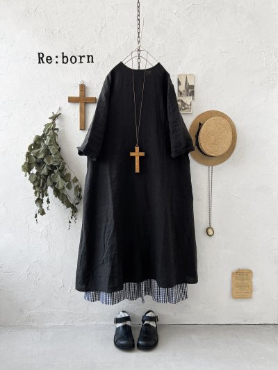 画像1: Re:born/リネンワンピース・ブラック