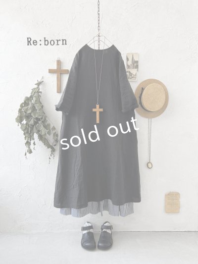 画像2: Re:born/リネン七分袖ワンピース・黒