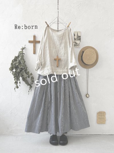 画像1: Re:born/ギャザースカート・ブラックギンガム