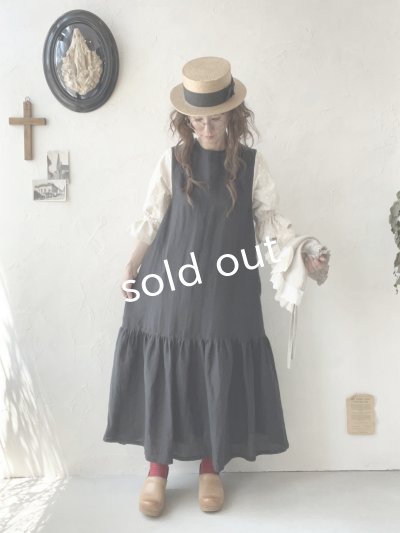 画像15: kosatofuku／フリルケープ付のリネンローギャザーワンピース・黒