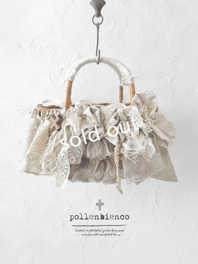 画像1: pollenbienco／アンティークレースと十字架のバスケット・G