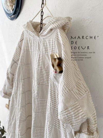 画像1: MARCHE' DE SOEUR／Ａラインフードワンピース・パッチワーク