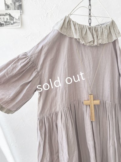 画像6: Avenue／フリル襟リネンワンピース・くすみピンクに生成り襟