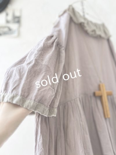 画像3: Avenue／フリル襟リネンワンピース・くすみピンクに生成り襟