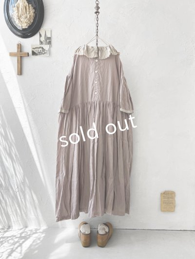 画像7: Avenue／フリル襟リネンワンピース・くすみピンクに生成り襟