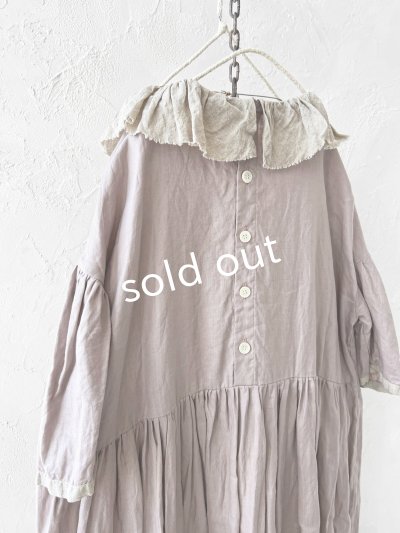 画像8: Avenue／フリル襟リネンワンピース・くすみピンクに生成り襟
