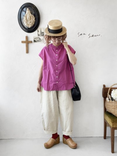 画像1: seasew.／301 スリーブレスノーカラーブラウス・ピンク